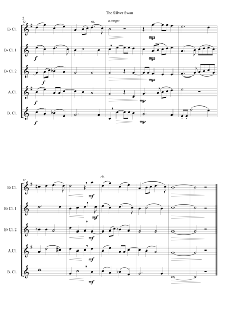 The Silver Swan For Clarinet Quintet E Flat 2 B Flats Alto And Bass Page 2