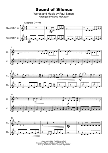 The Sound Of Silence Duet For Two Clarinets Page 2