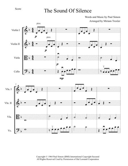 The Sound Of Silence For String Quartet Page 2