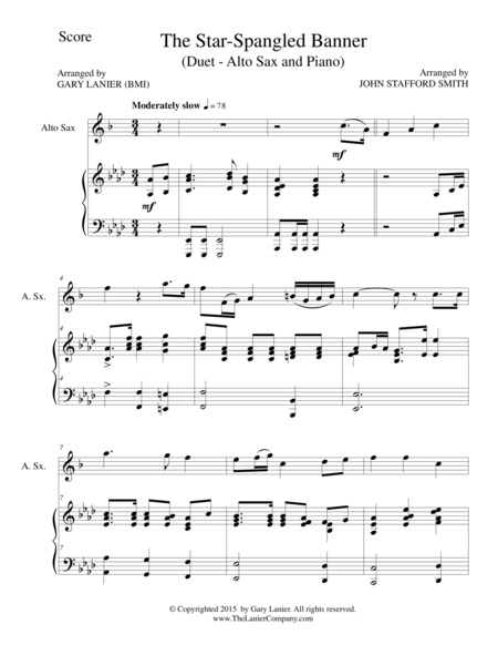 The Star Spangled Banner Duet Alto Sax And Piano Score And Parts Page 2