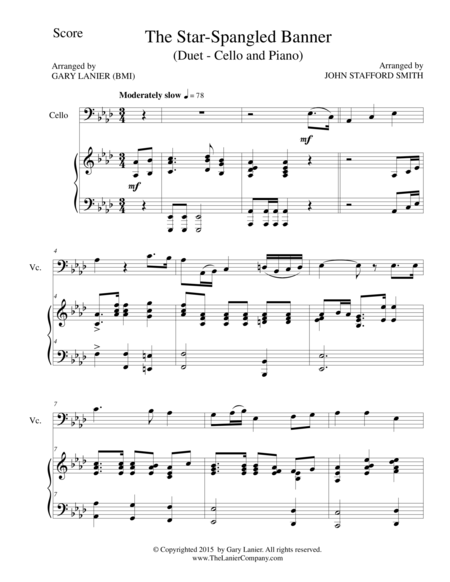 The Star Spangled Banner Duet Cello And Piano Score And Parts Page 2