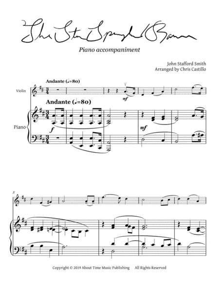 The Star Spangled Banner For Violin And Piano Accompaniment Key Of D Major Page 2