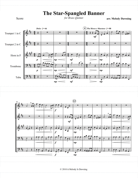 The Star Spangled Banner Us National Anthem For Brass Quintet Page 2