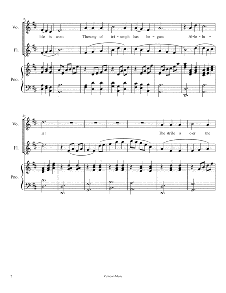 The Strife Is O Er By G Palestrina Easter Hymn Easy Arrangement For Voice Flute And Piano Page 2