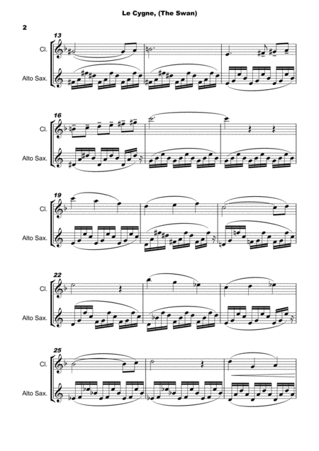 The Swan Le Cygne By Saint Saens Duet For Clarinet And Alto Saxophone Page 2
