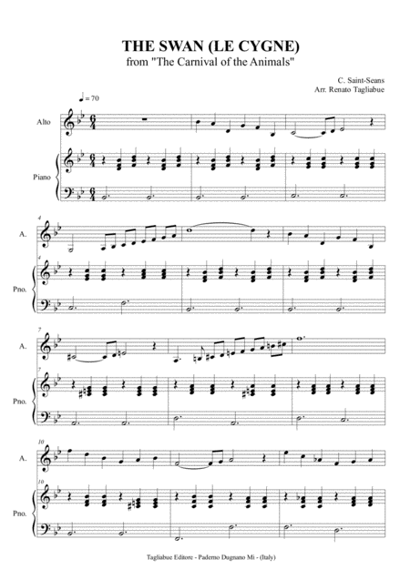 The Swan Le Cygne C Saint Seans Arr For Alto Or Instrument In C G3 F5 And Easy Piano Page 2