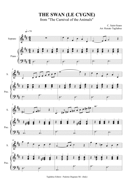 The Swan Le Cygne C Saint Seans Arr Soprano Or Instrument In C B3 A5 And Easy Piano Page 2