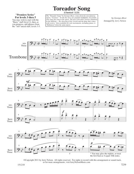 The Toreador Song Bizet Arrangements Level 3 5 For Trombone Written Acc Page 2