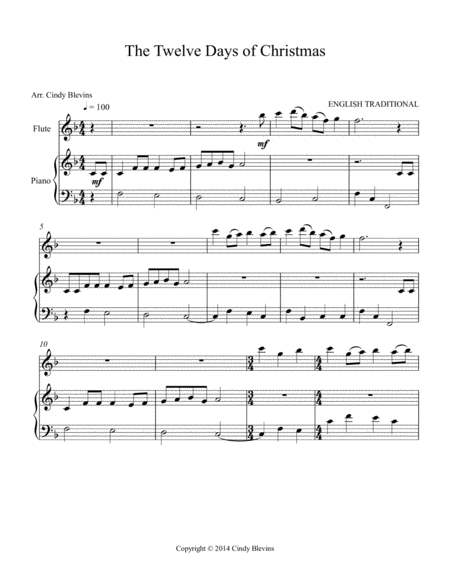 The Twelve Days Of Christmas Arranged For Piano And Flute Page 2