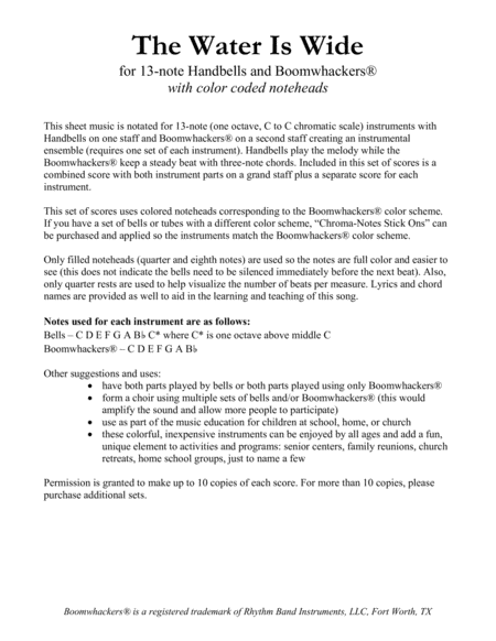 The Water Is Wide For 13 Note Bells And Boomwhackers With Color Coded Notes Page 2
