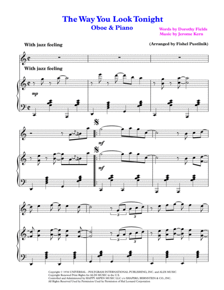 The Way You Look Tonight For Oboe And Piano Jazz Pop Version Page 2