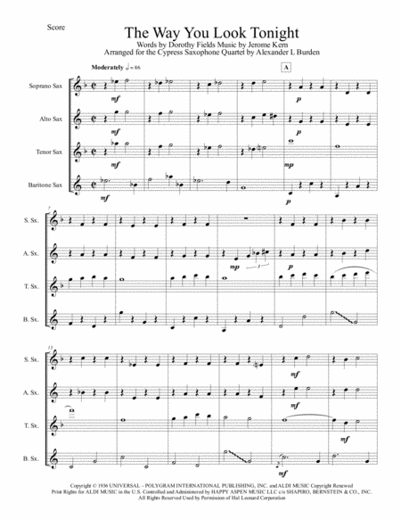 The Way You Look Tonight For Saxophone Quartet Satb Page 2