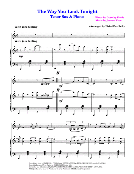 The Way You Look Tonight For Tenor Sax And Piano Page 2