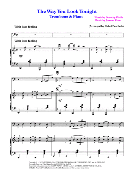 The Way You Look Tonight For Trombone And Piano Jazz Pop Version Page 2