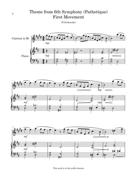 Theme From 1st Movement Of Tchaikovskys 6th Symphony Pathetique Arranged For Bb Clarinet And Piano Page 2