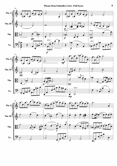 Theme From Schindlers List For String Quartet Page 2