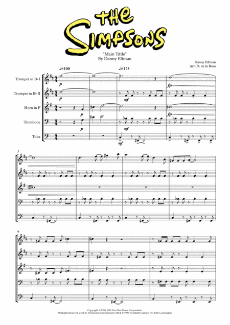 Theme From The Simpsons Danny Elfman For Brass Quintet Full Score And Parts Page 2