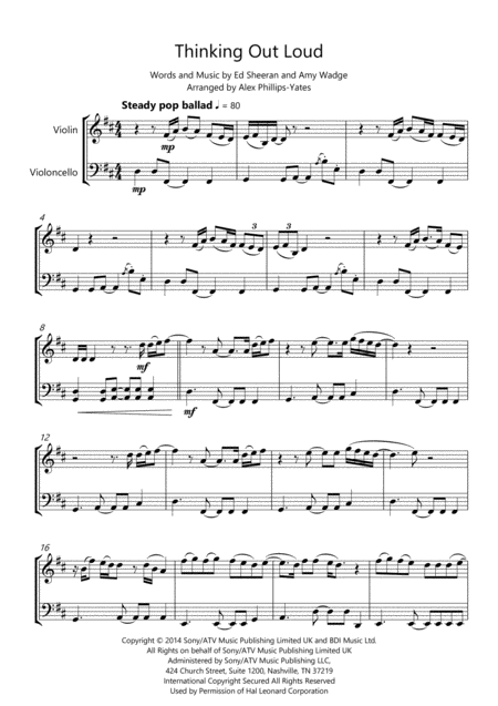 Thinking Out Loud By Ed Sheeran String Duo Violin And Cello Page 2