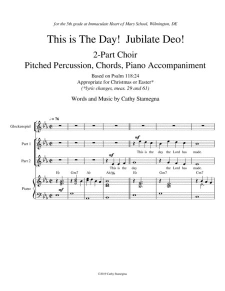 This Is The Day With Jubilate Deo 2 Part Choir Optional Glockenspiel Or Similar Percussion Chords Piano Acc Page 2