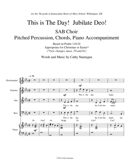 This Is The Day With Jubilate Deo Sab Choir Optional Glockenspiel Or Similar Percussion Chords Piano Acc Page 2