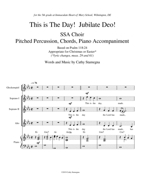 This Is The Day With Jubilate Deo Ssa Choir Optional Glockenspiel Or Similar Percussion Chords Piano Acc Page 2