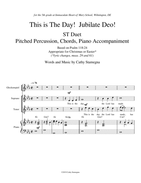 This Is The Day With Jubilate Deo St Duet Optional Glockenspiel Or Similar Percussion Chords Piano Acc Page 2