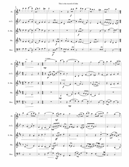 This Is The Record Of John For Wind Quintet With Flute Clarinet In A Cor Anglais Horn And Bassoon Page 2