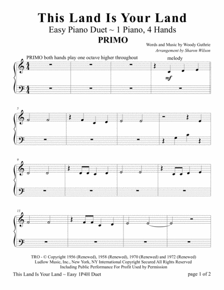 This Land Is Your Land Easy Piano Duet 1 Piano 4 Hands Page 2