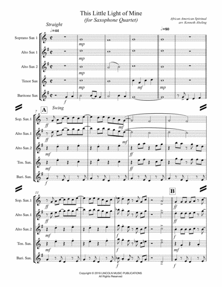 This Little Light Of Mine For Saxophone Quartet Satb Or Aatb Page 2