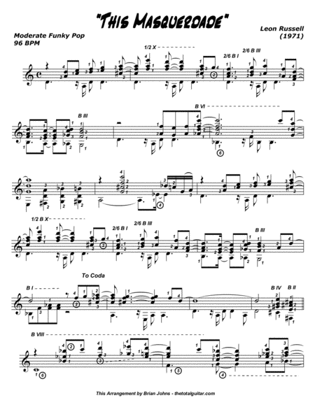 This Masquerade Arranged For Solo Fingerstyle Or Classical Guitar Page 2