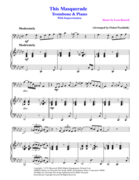 This Masquerade For Trombone And Piano With Improvisation Video Page 2