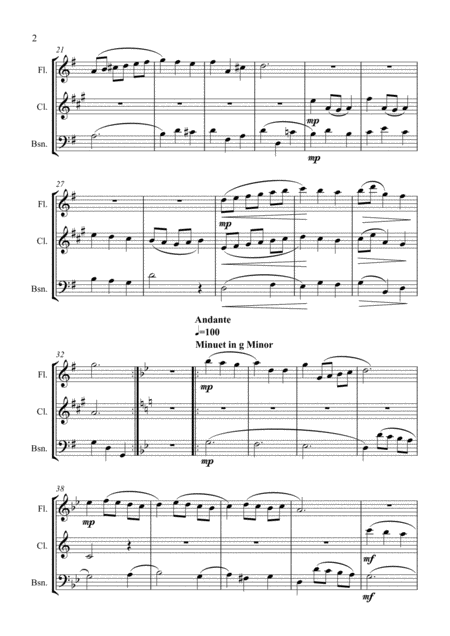 Three Bach Minuets For Woodwind Trio Flute Clarinet Bassoon Page 2