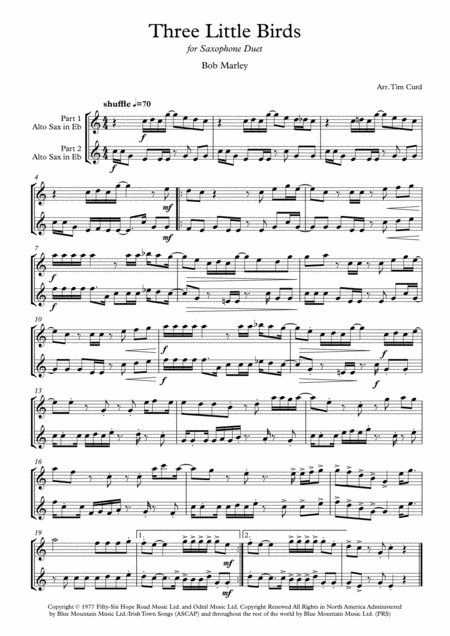 Three Little Birds Saxophone Duet Page 2