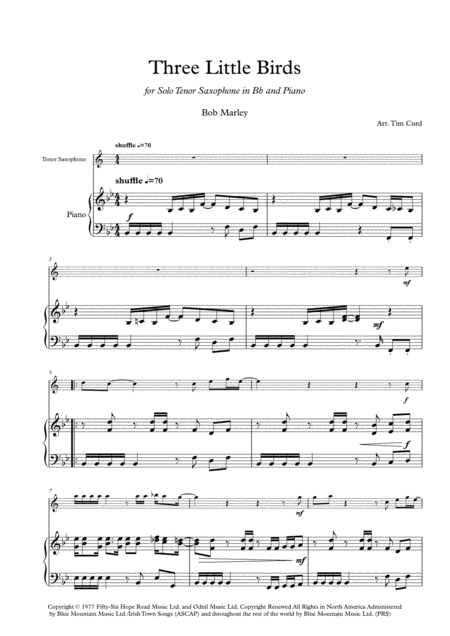 Three Little Birds Solo For Tenor Saxophone And Piano Page 2