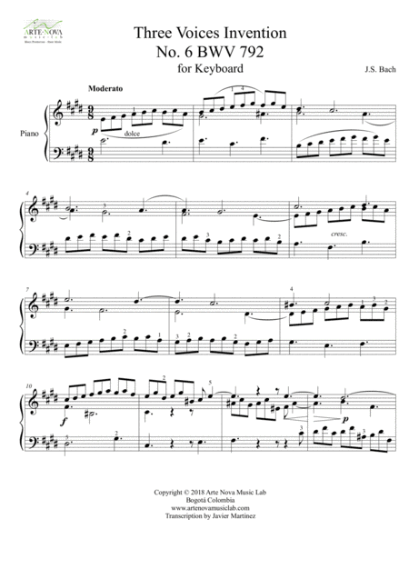 Three Part Invention No 6 Bwv 792 For Keyboard Page 2