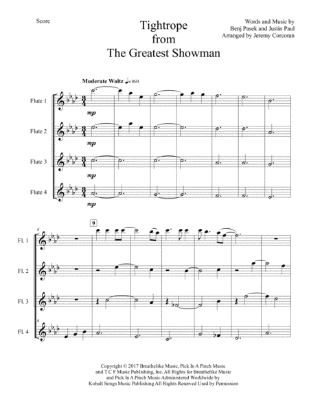 Tightrope From The Greatest Showman For Flute Quartet Page 2