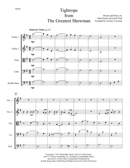 Tightrope From The Greatest Showman For String Quintet Orchestra Page 2