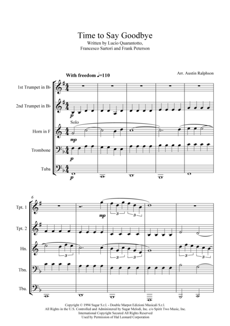Time To Say Goodbye Con Te Partir Brass Quintet Page 2