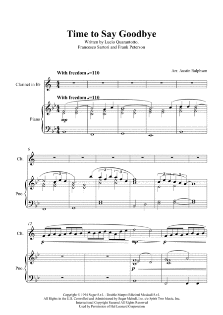 Time To Say Goodbye Con Te Partir Clarinet And Piano Page 2