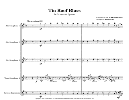 Tin Roof Blues For Saxophone Quintet Jazz For 5 Wind Series Page 2