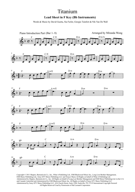 Titanium Lead Sheet In Eb F And C Keys With Chords Page 2