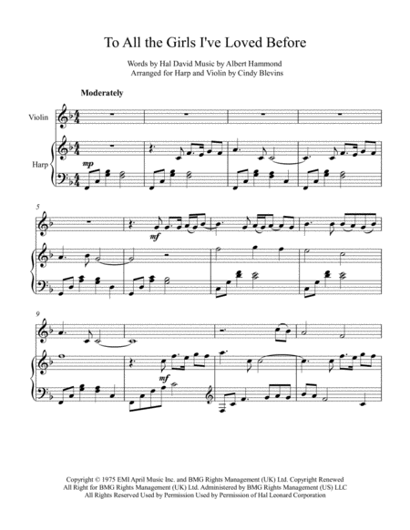 To All The Girls I Ve Loved Before Arranged For Harp And Violin Page 2