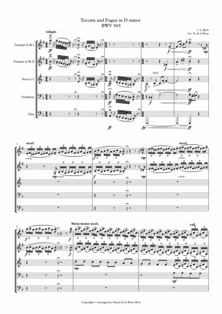 Toccata And Fugue In D Minor Js Bach For Brass Quintet Full Score And Parts Page 2