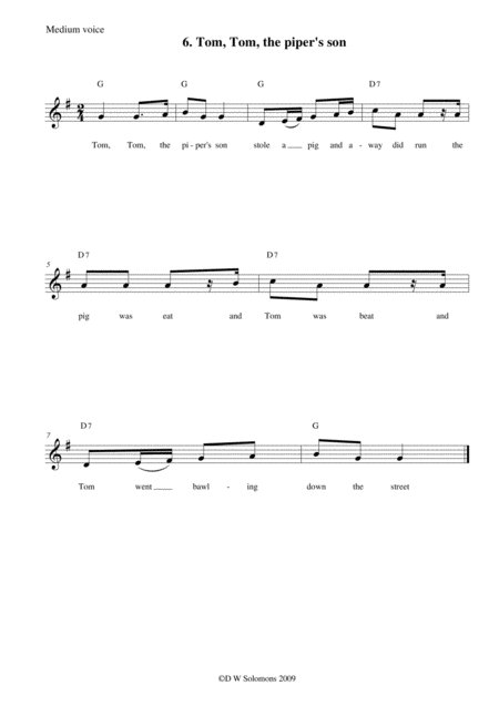 Tom Tom The Pipers Son Arranged For High Voice Medium Voice Or Low Voice With Guitar Chord Accompaniments Page 2