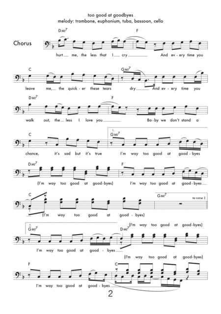 Too Good At Goodbyes Lead Sheet For C Instruments Bass Clef Page 2