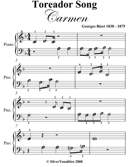 Toreador Song Beginner Piano Sheet Music Page 2