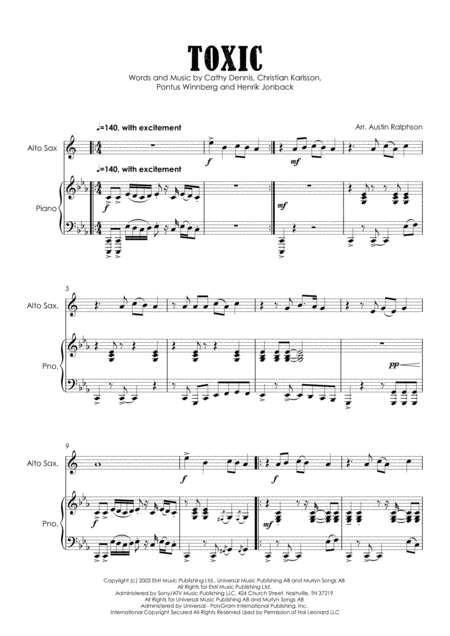 Toxic Alto Sax And Piano Intermediate Level Page 2