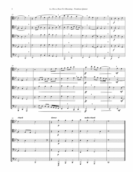 Traditional Christmas Lo How A Rose E Er Blooming For Trombone Quintet Page 2