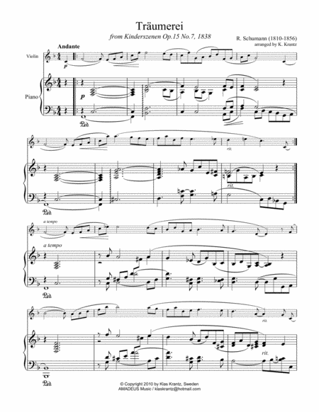 Traumerei Dreaming For Violin And Piano Page 2