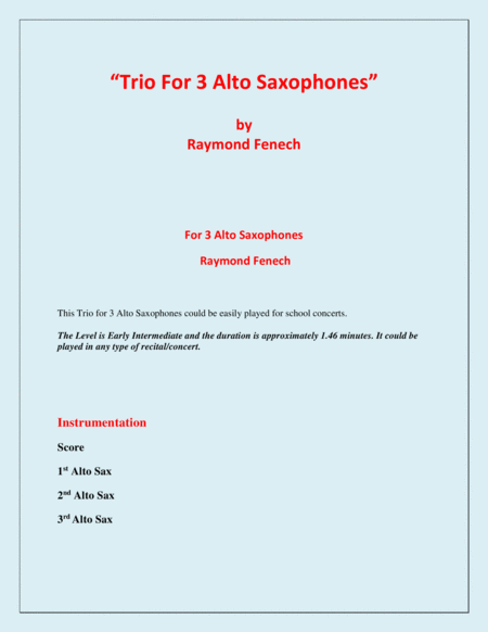 Trio For Alto Saxophones 3 Alto Saxophone Easy Beginner Page 2